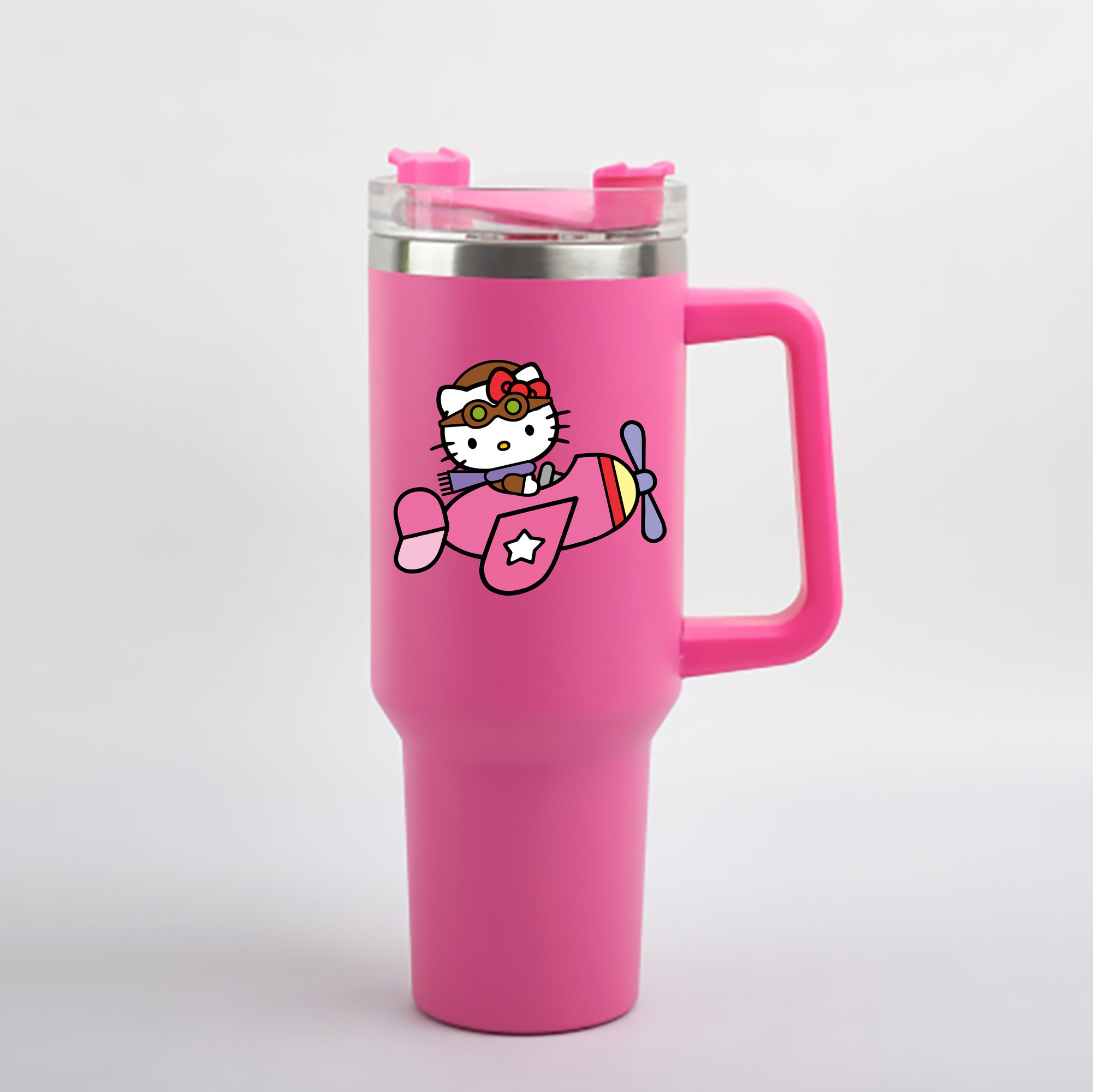 （画像用） Hello Kitty ハローキティ 1200mL車用タンブラー - クリスタルステッカー（プラスチックストロー付き）